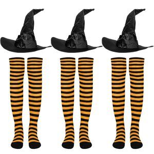 8456 3 Pcs Halloween Witch Hats And 3 Pairs Knee High Thigh